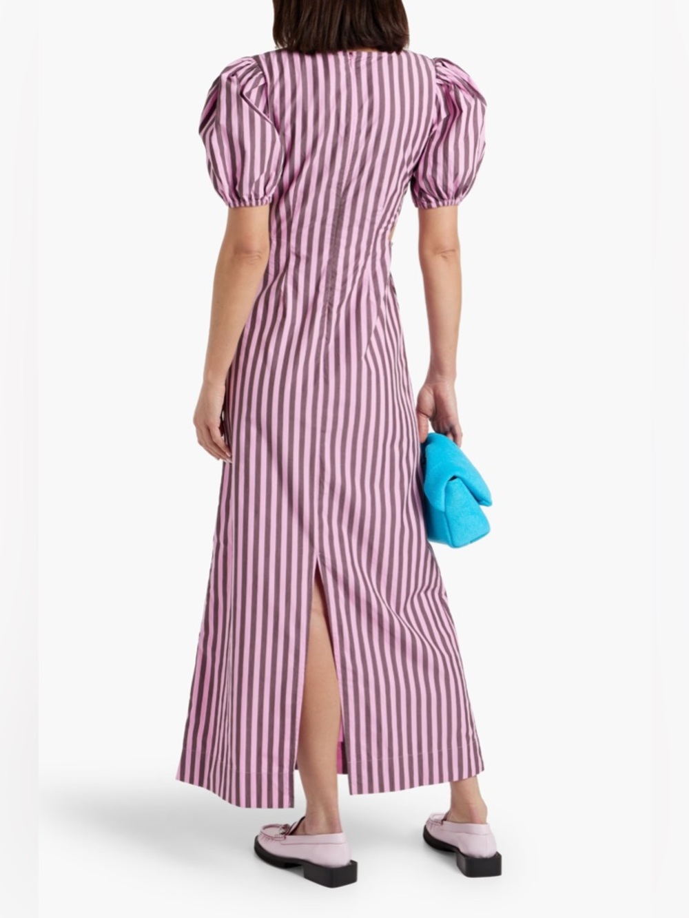 NWT Ganni Cutout Bonbon Purple Brown striped cotton-poplin maxi dress Sz 4 - Picture 2 of 15